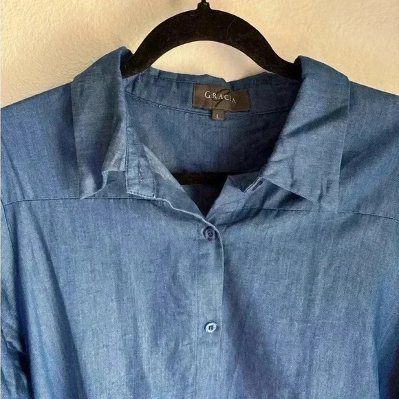 Soft coastal denim tunic dress with pockets in size large! - Picture 2 of 4